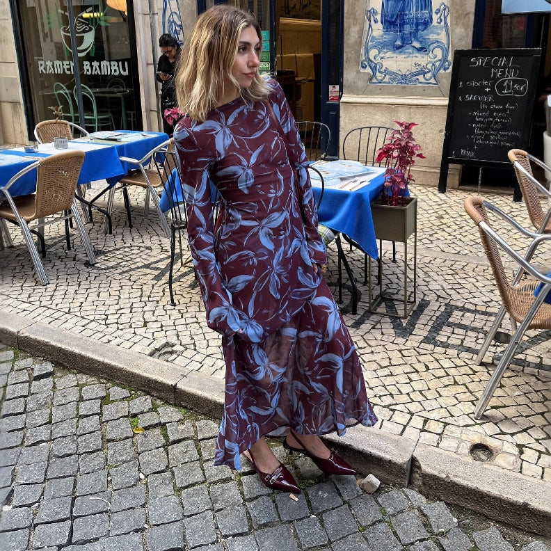 Long Sleeve Printed maxi dress