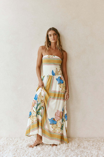 Loose linen sleeveless strapless maxi dress