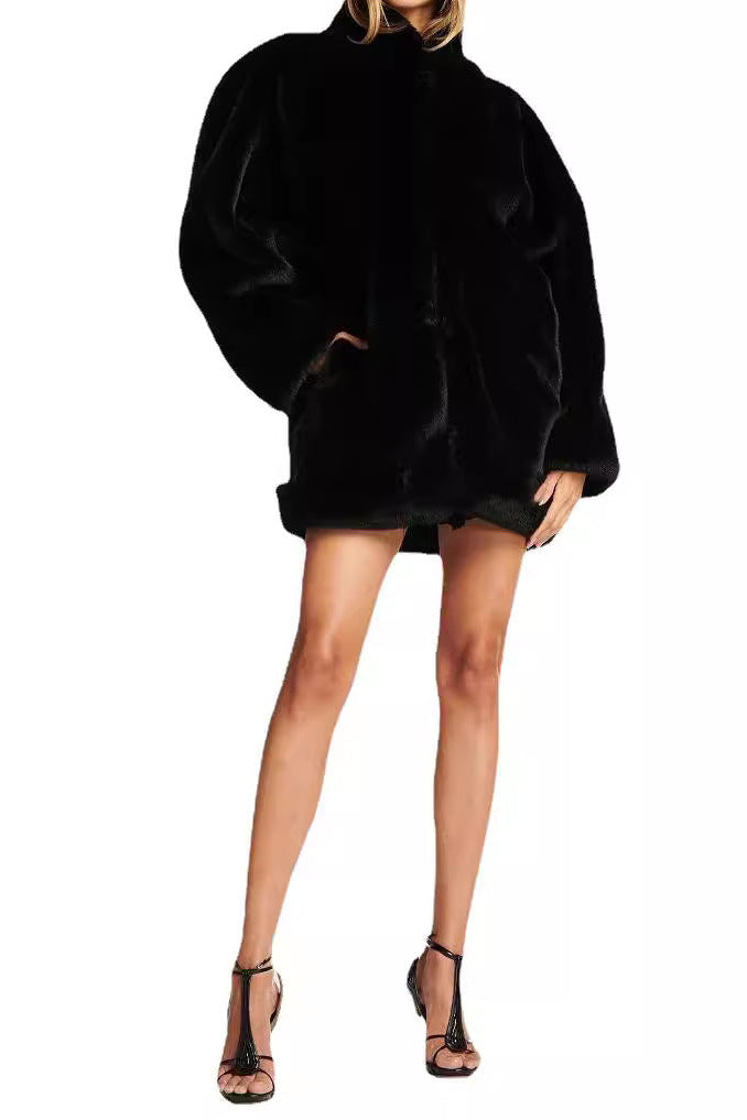 hot girl imitation fur mid-length coat