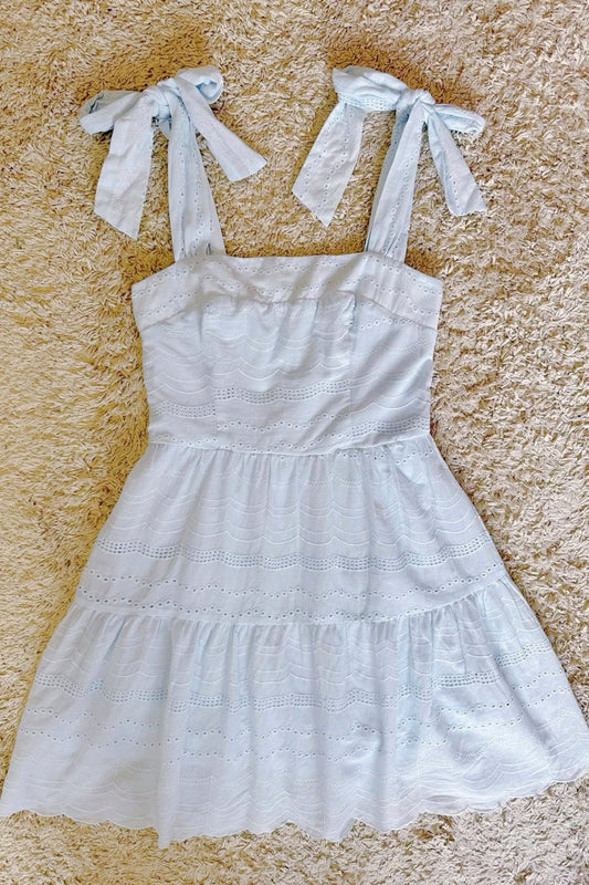 full embroidery crochet cut-out wavy lace bow lace-up dress