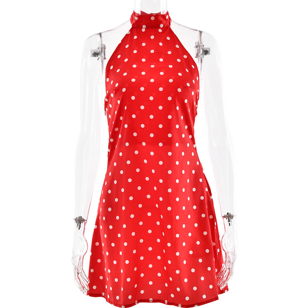 red polka dot round neck sleeveless mini dress