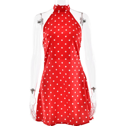 red polka dot round neck sleeveless mini dress