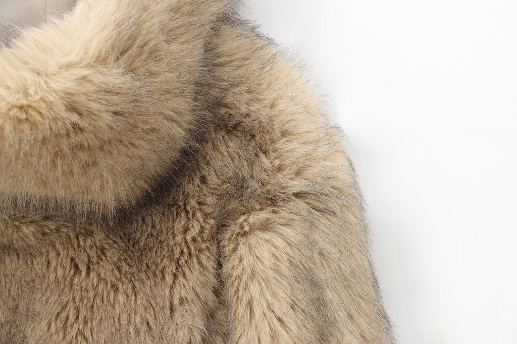 faux fur short coat in pale brown
