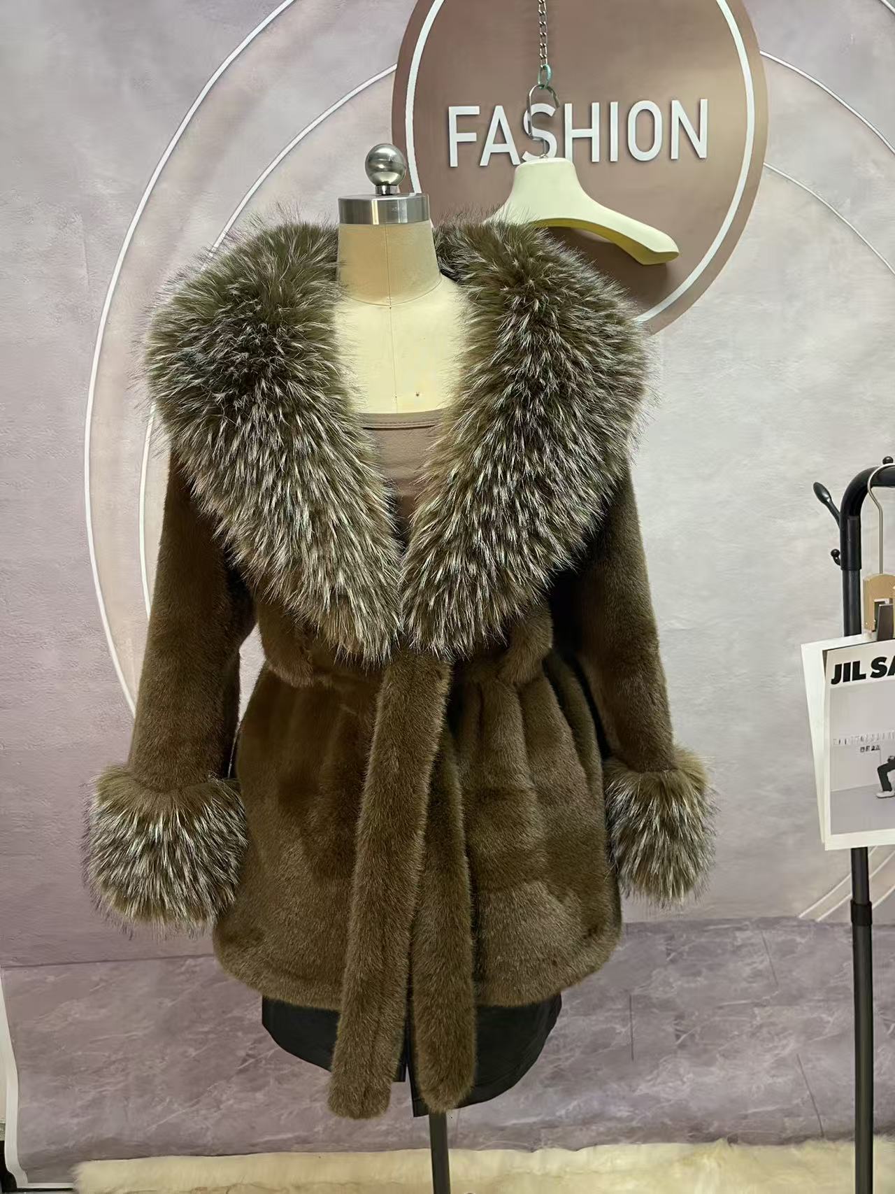 Big Fur Collar Long Mink Faux Fox Coat