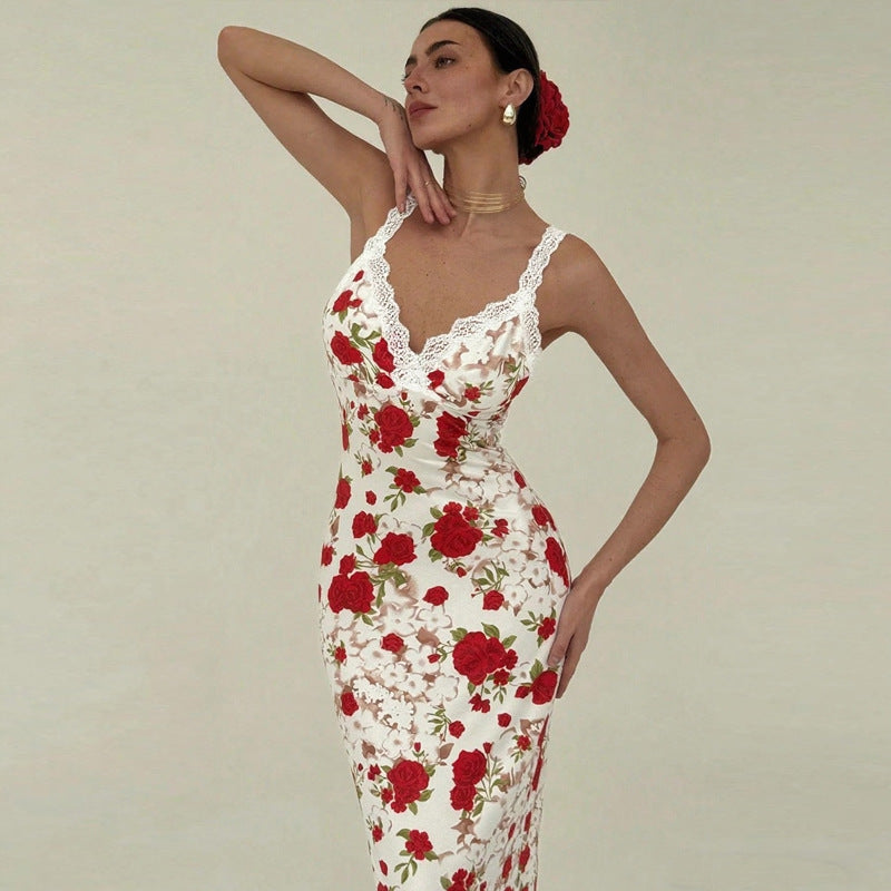 Paneled lace slip dress