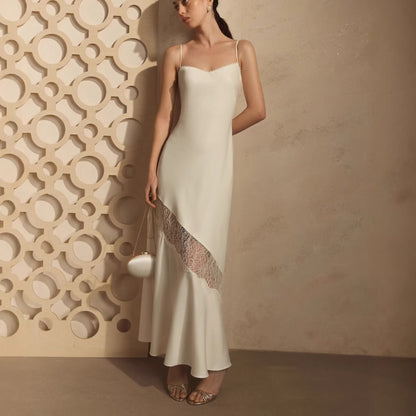 white lace spliced slip dress