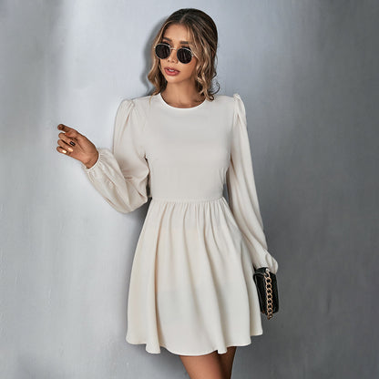 apricot A-line backless long-sleeved dress