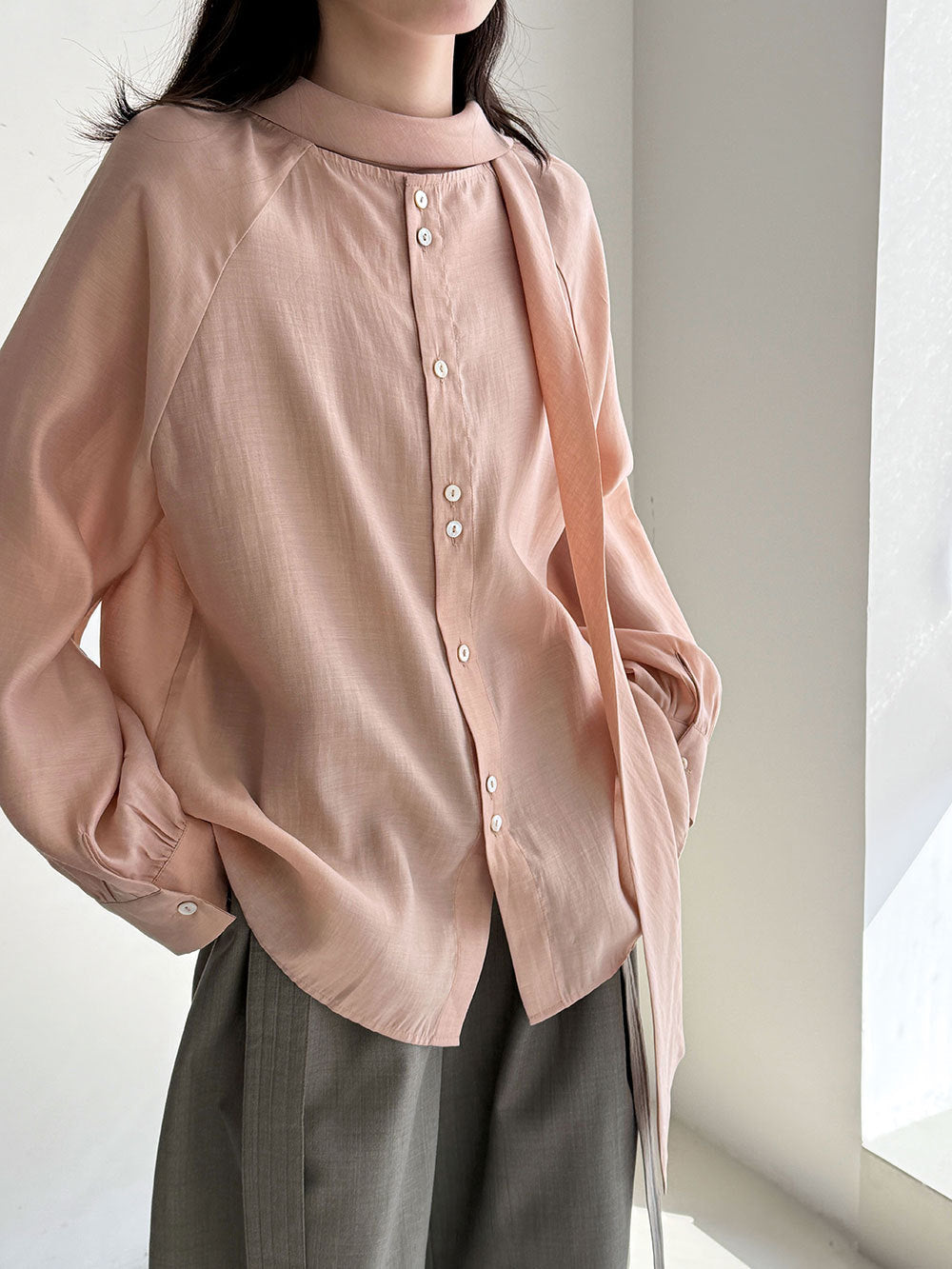 sophia Textured ribbon pleated shirt