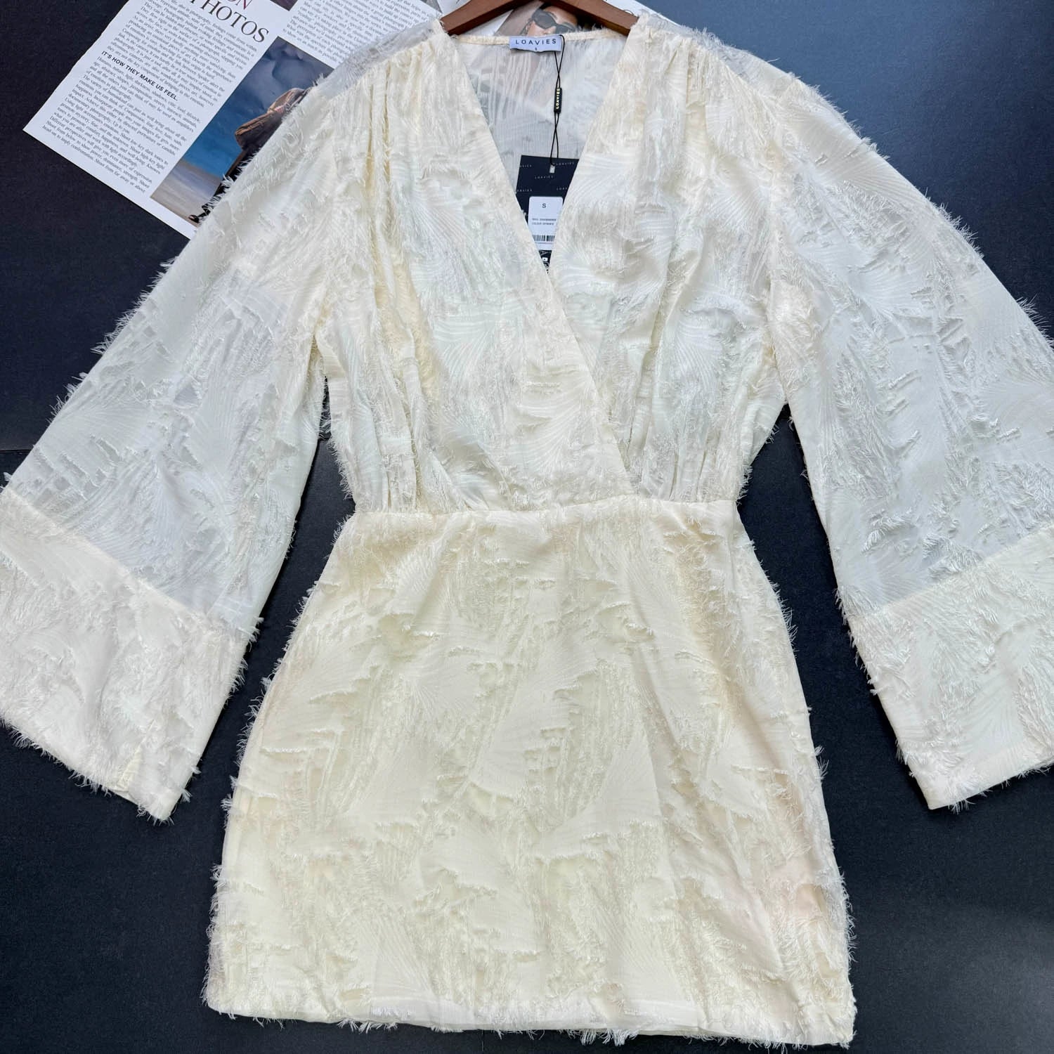 Cream apricot large flared sleeves mini dress