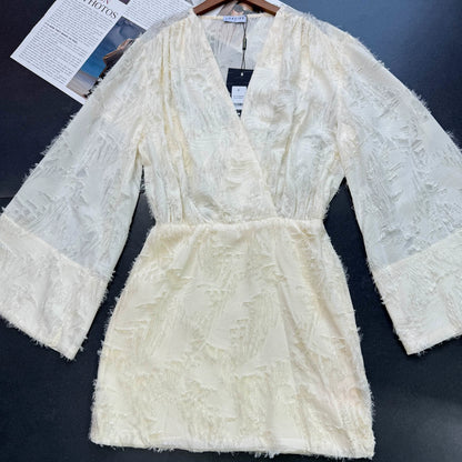 Cream apricot large flared sleeves mini dress
