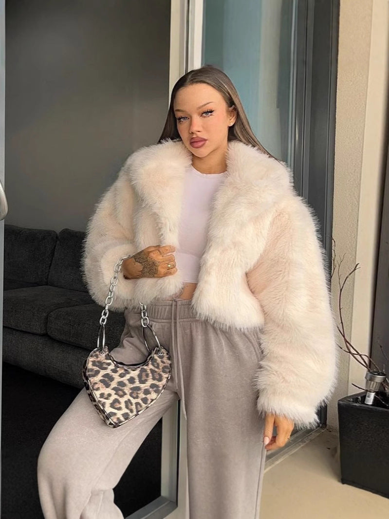 loose lapel fur plus size imitation fox fur coat