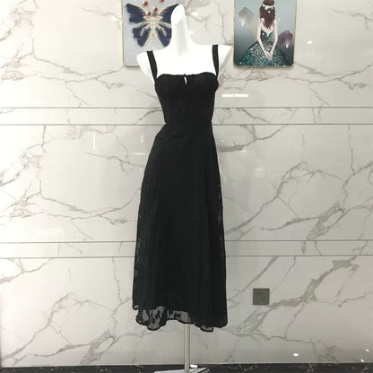 black low-cut midi dress
