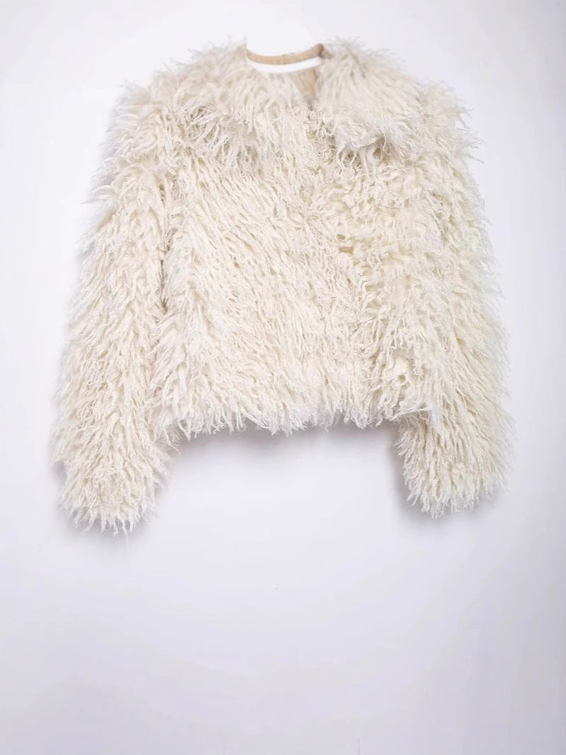 Fur Faux Wool Long Sleeve Jacket