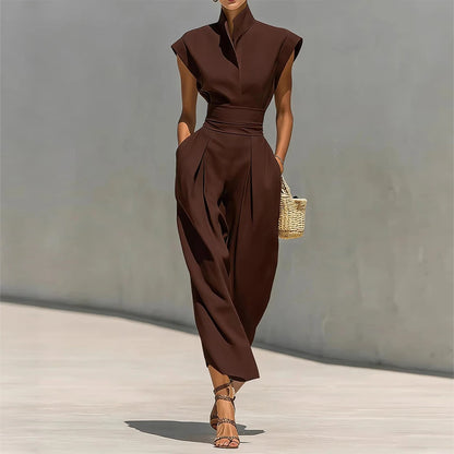 brown sleeveless waist maxi dress