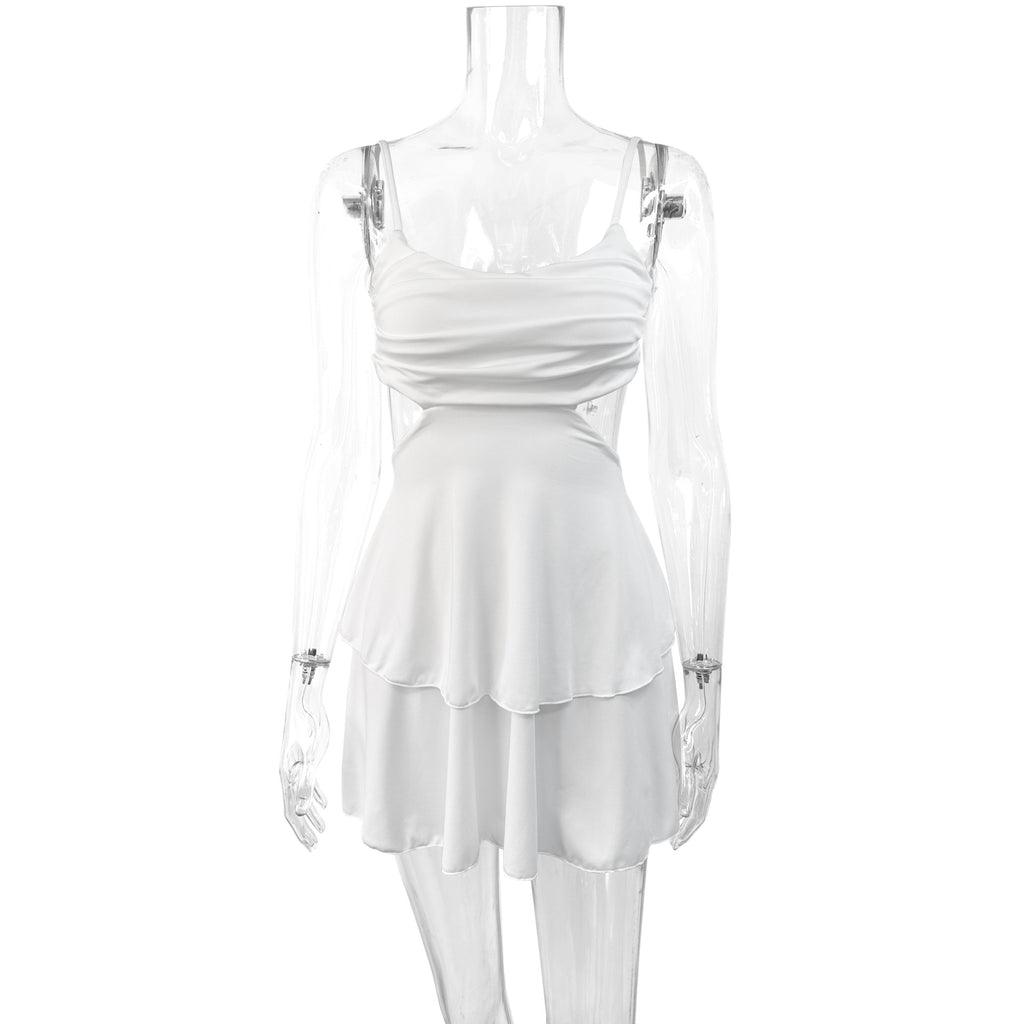 white Hollow-out low-cut halter dress