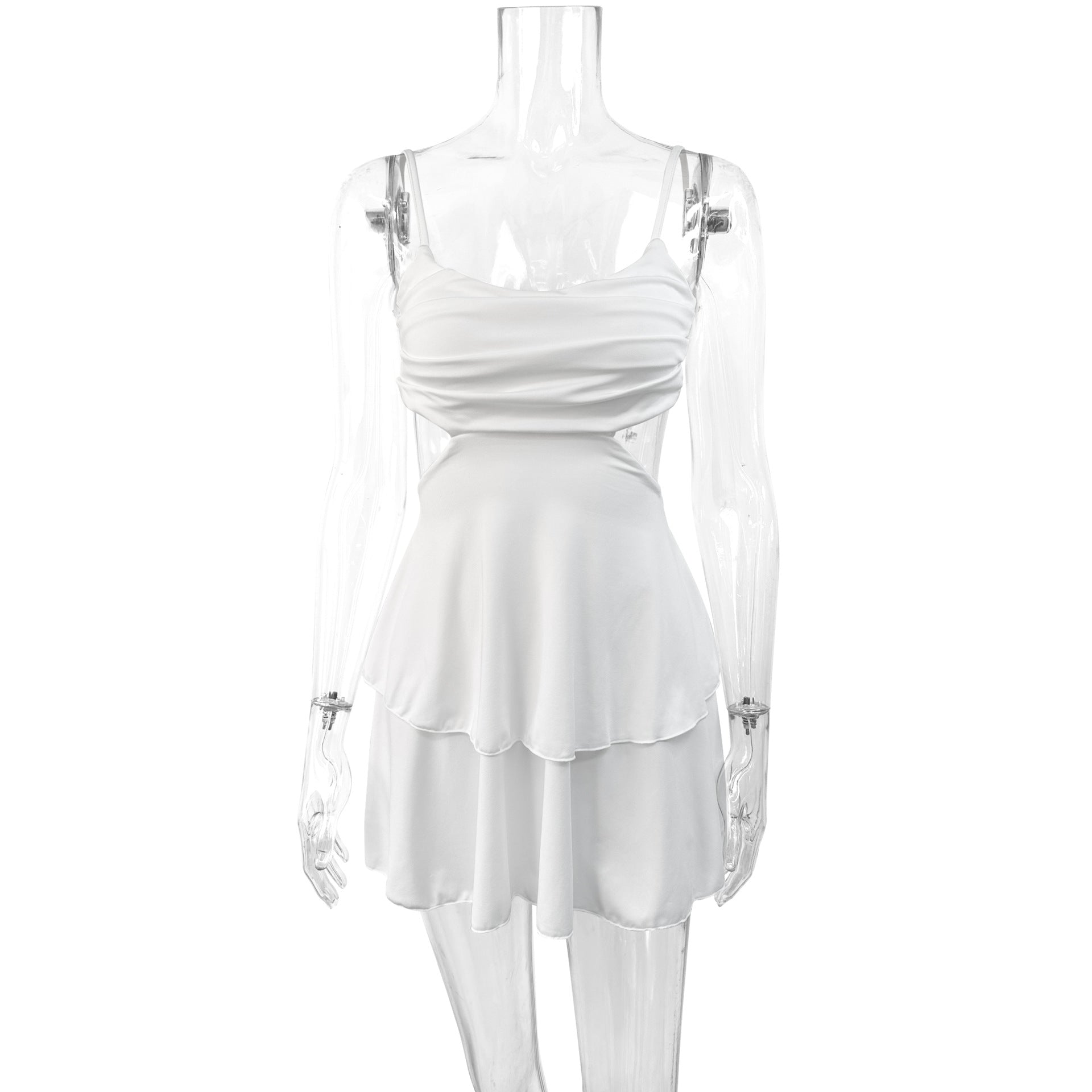 white Hollow-out low-cut halter dress