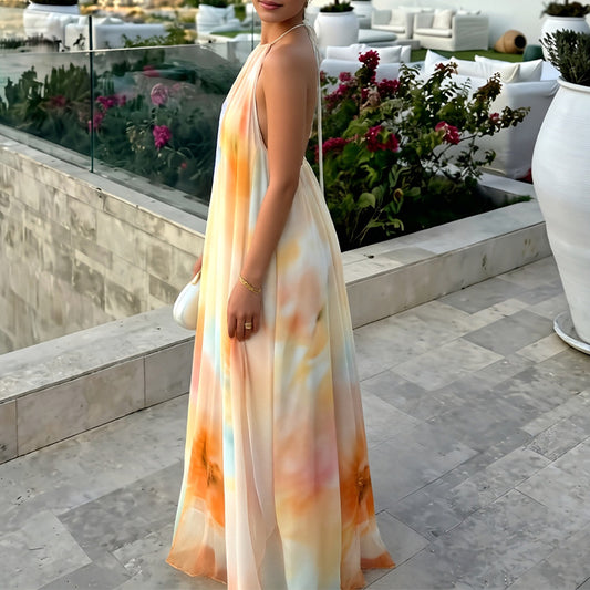 flroal Printed Backless maxi Dress