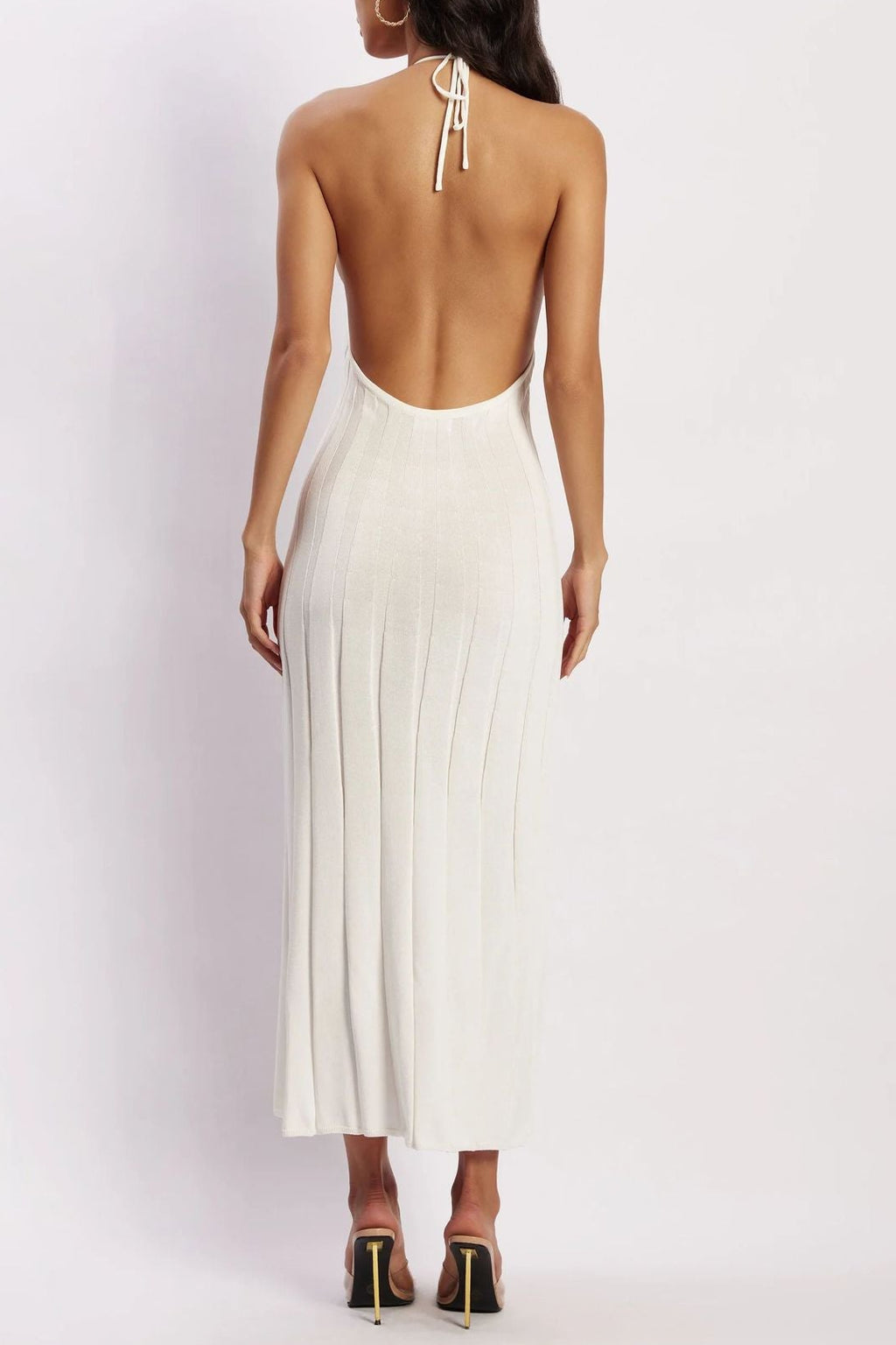 jessie white Backless knitted pleated dress