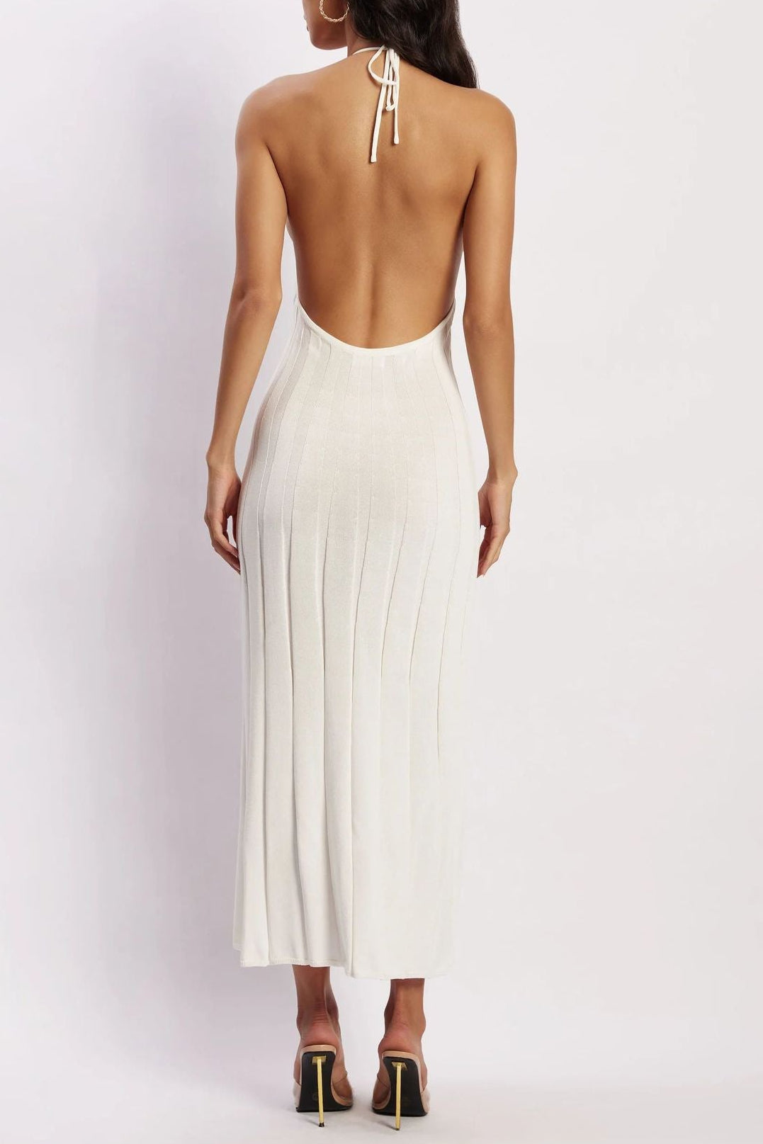 jessie white Backless knitted pleated dress