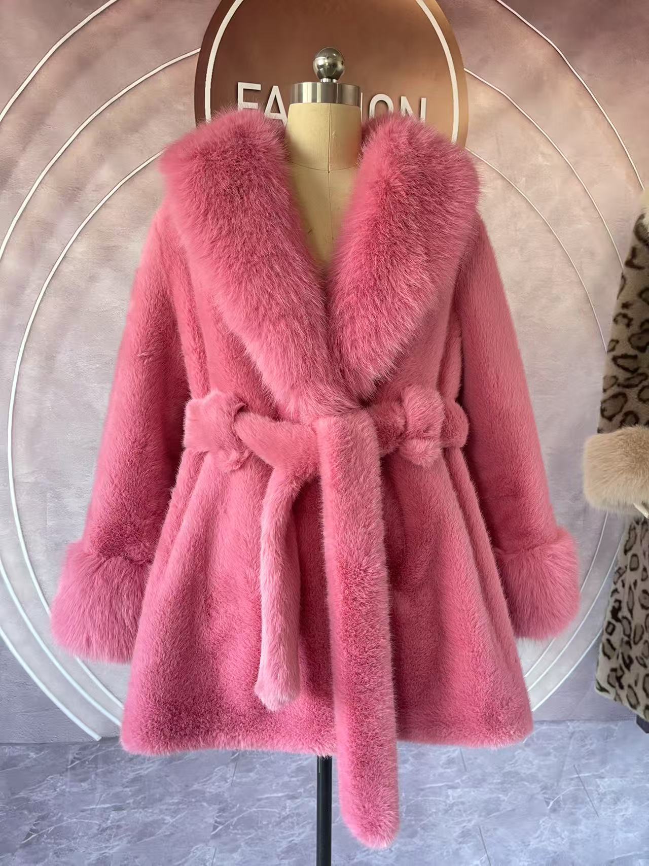 Big Fur Collar Long Mink Faux Fox Coat