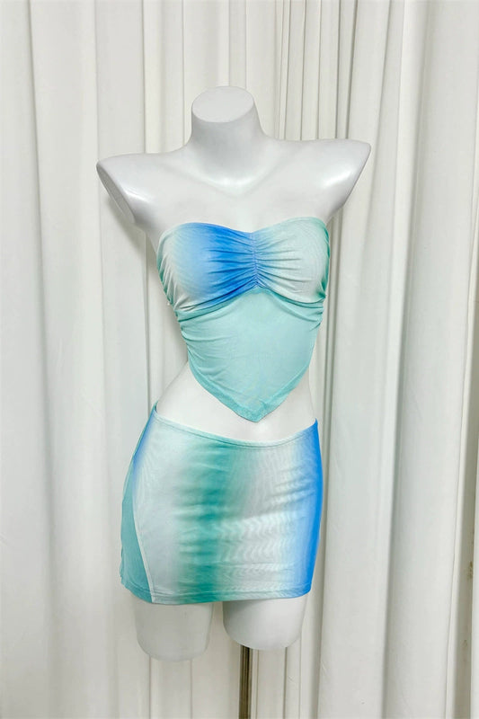 blue mesh bandeau two piecce set