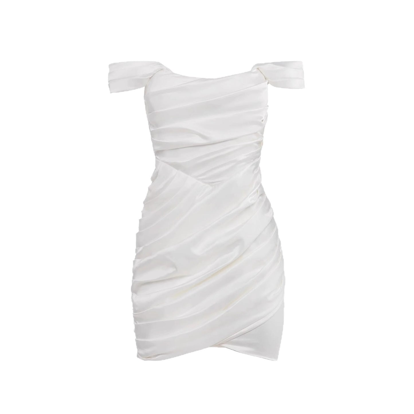 white off shoulder pleated mini dress