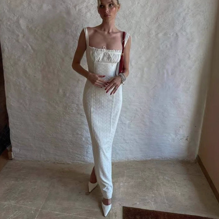 Retro halter bodycon maxi dress in white