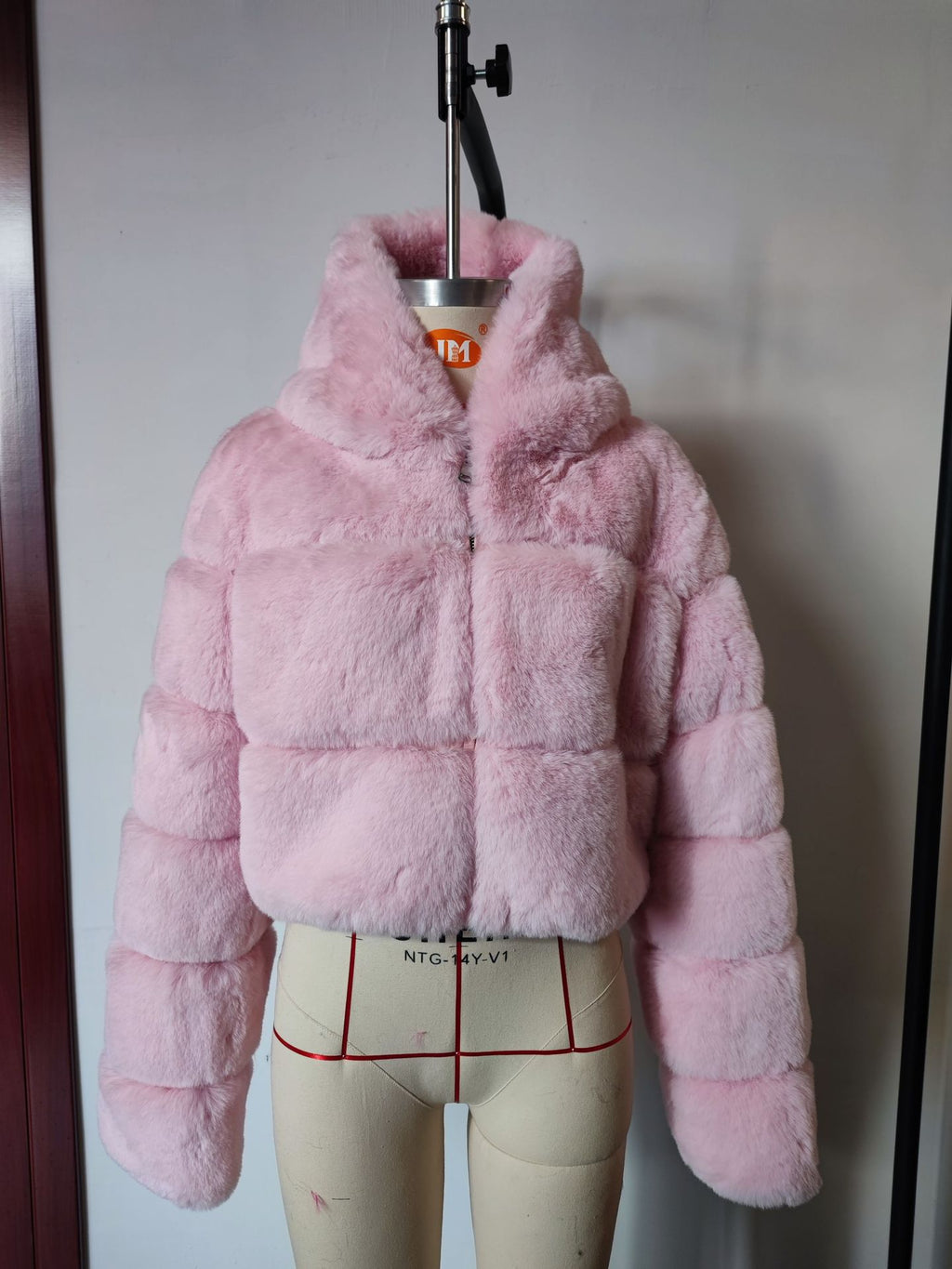 hooded imitation rabbit fur long sleeve spliced jacket