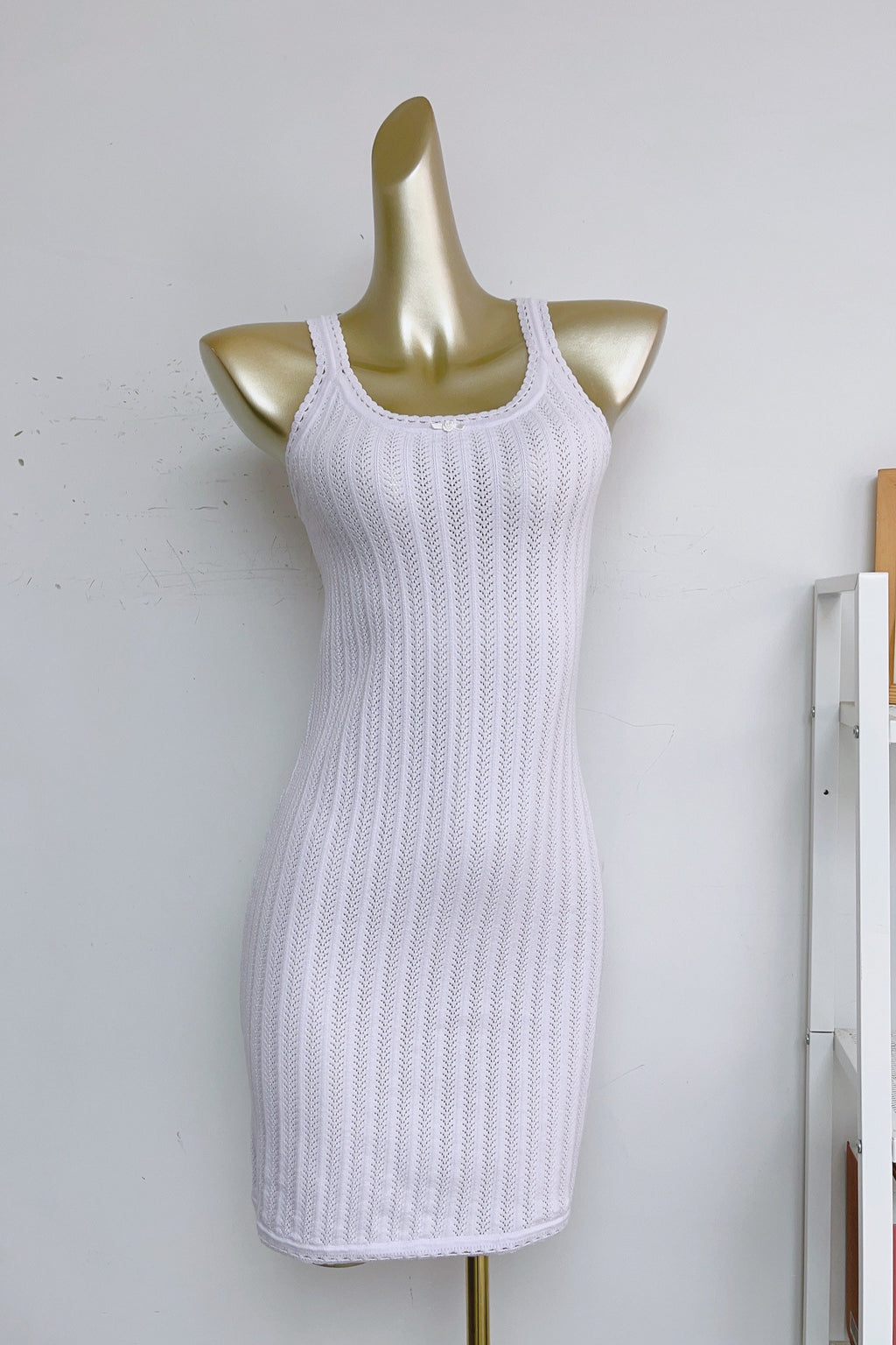 white rose knot vintage square neck knit dress