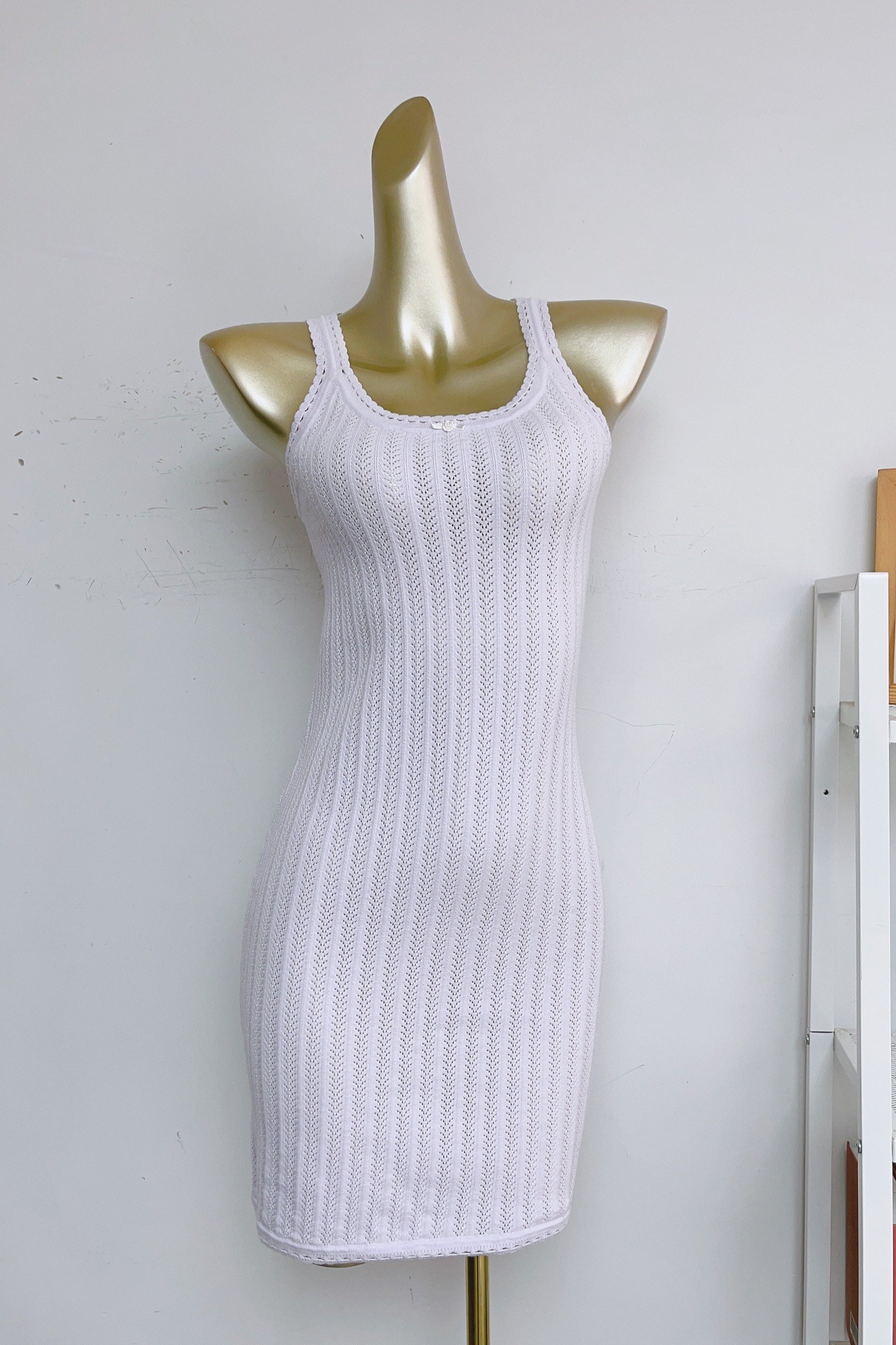 white rose knot vintage square neck knit dress