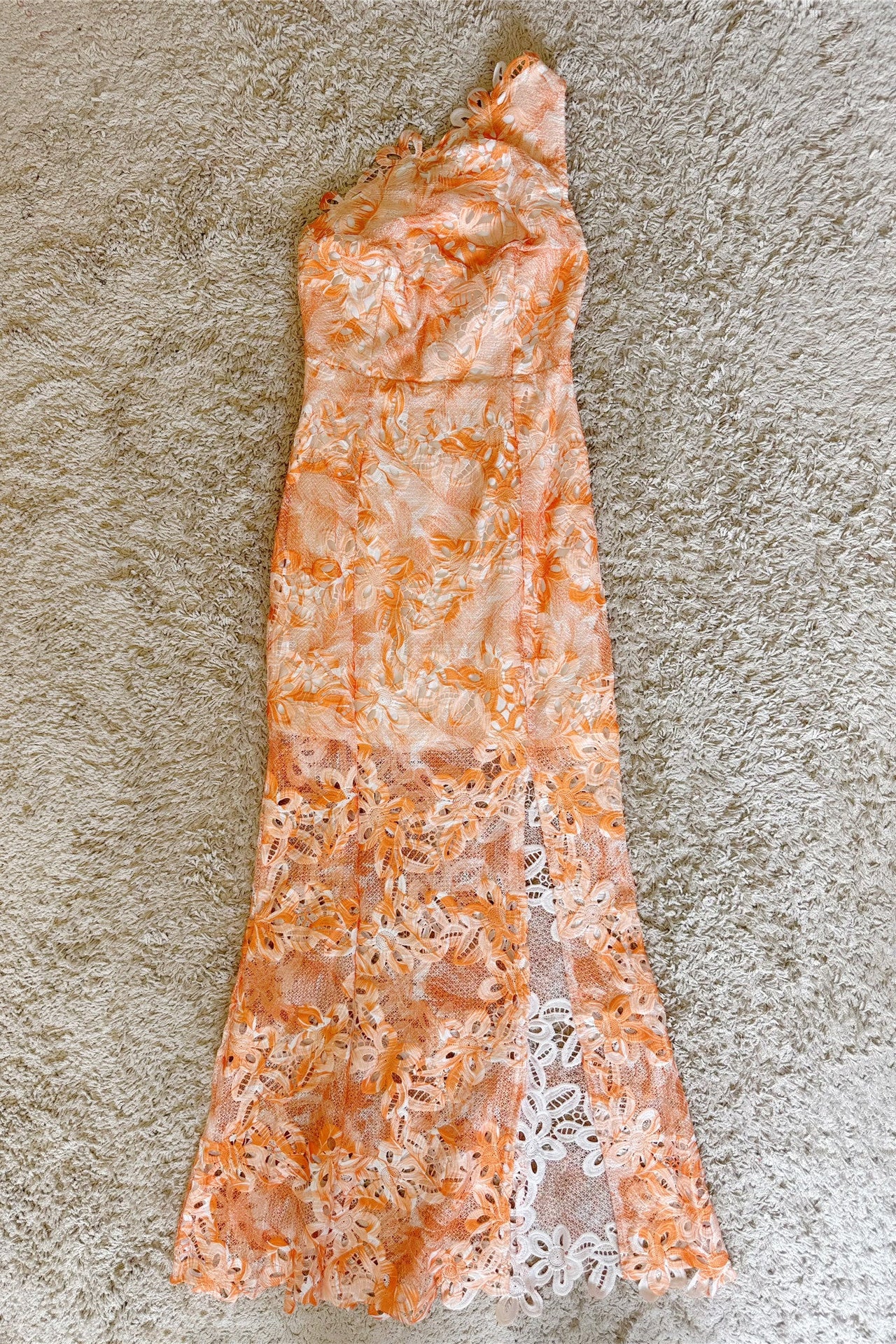One Shoulder Floral Lace Midi Mermaid Dress