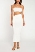 white cut-out backless bandeau lace-up knitted dress