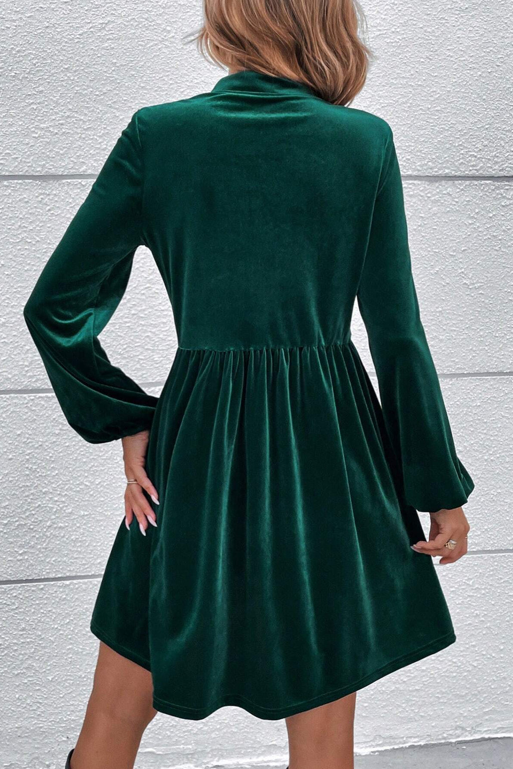 green puff sleeve velvet mini dress