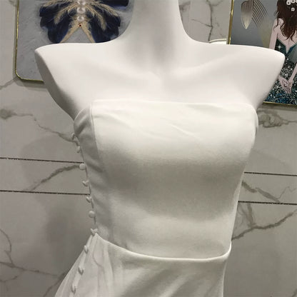 white bandeau hollow slit dress