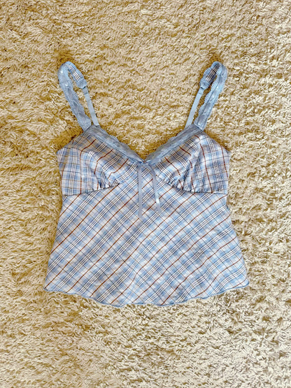 plaid ribbon bow V-neck camisole top
