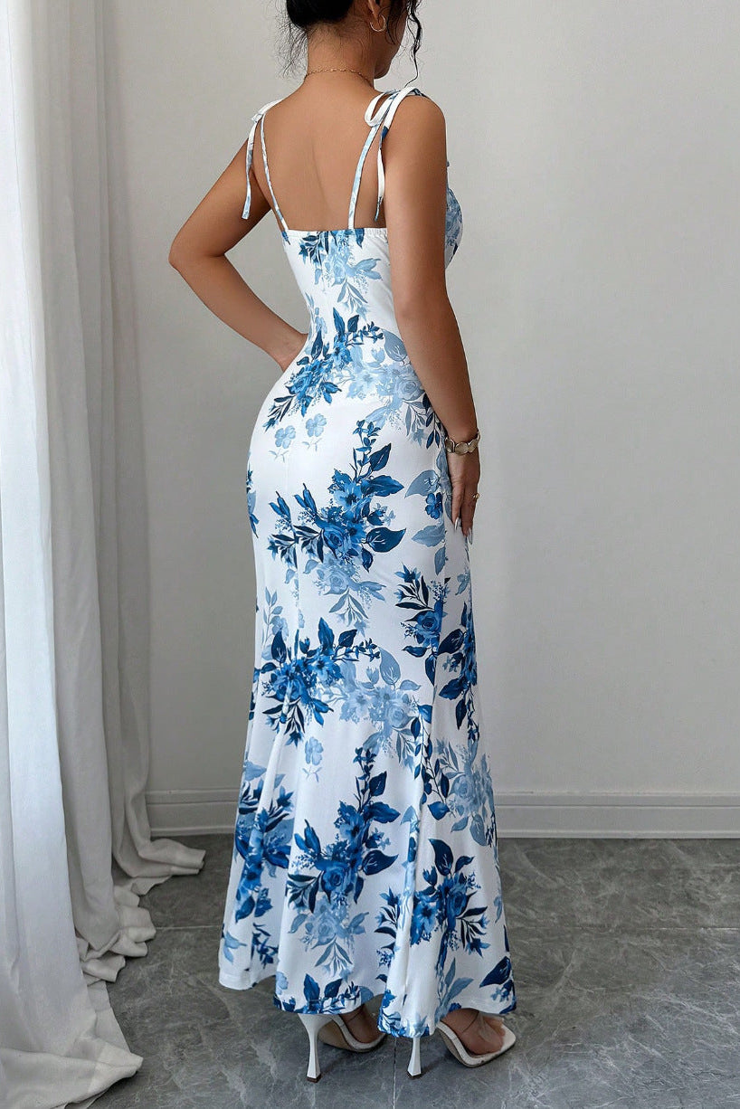 slip flower slim slit dress