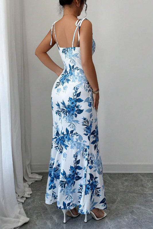 slip flower slim slit dress