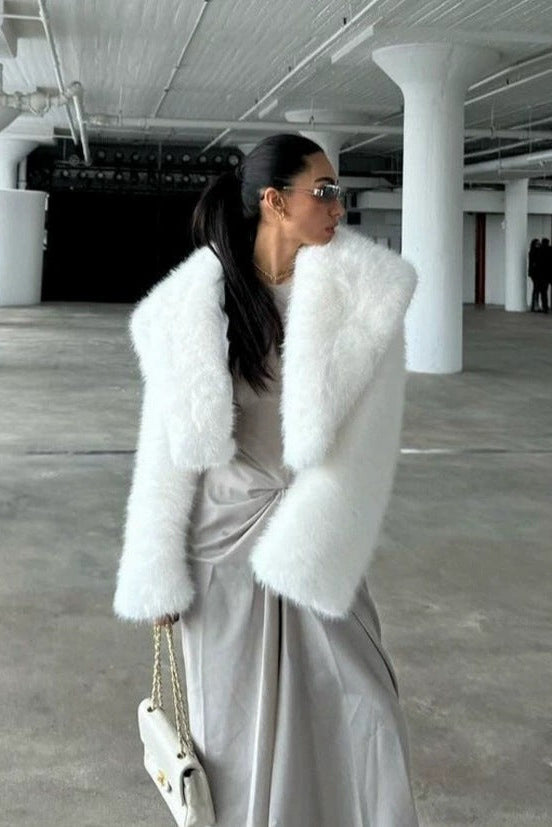 imitation fox fur cropped fur coats with artificial large fur collars