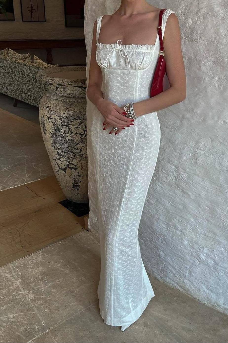 Retro halter bodycon maxi dress in white