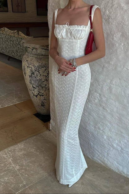 Retro halter bodycon maxi dress in white