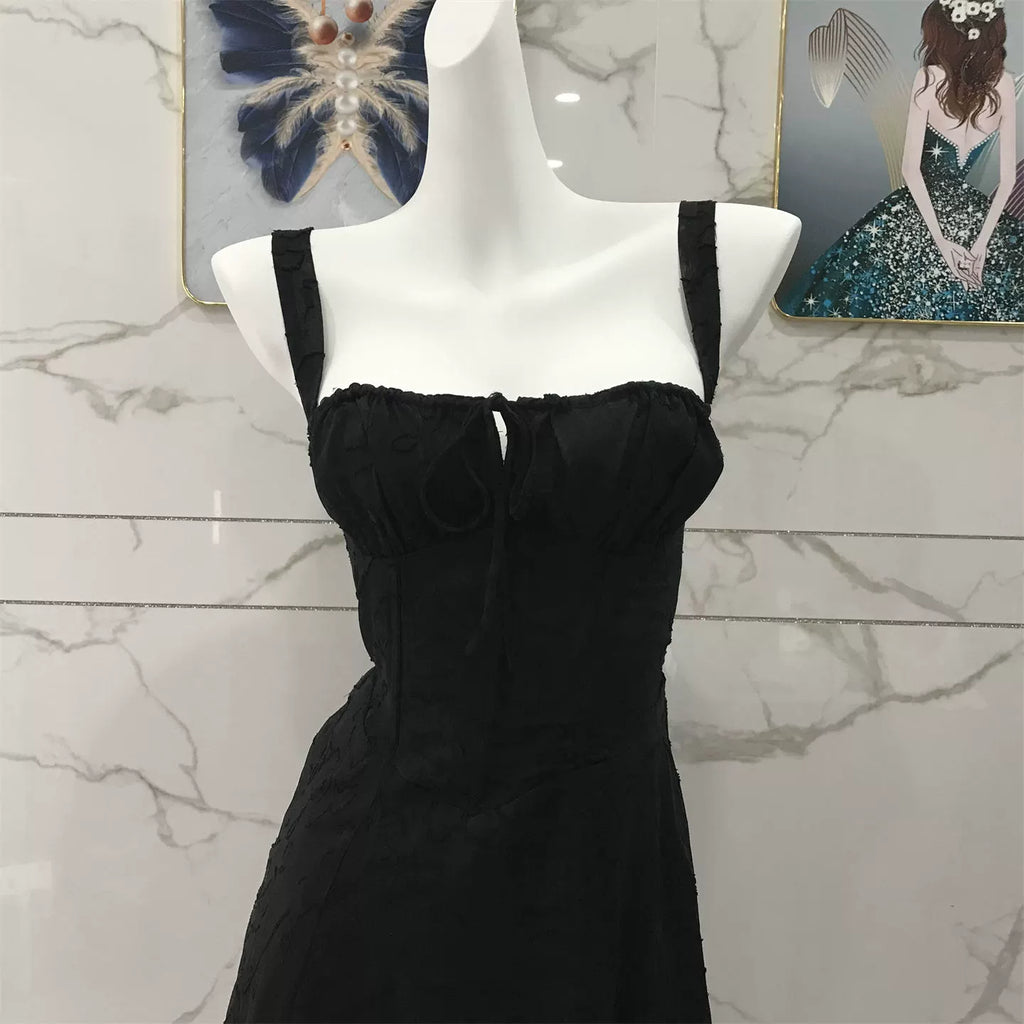 black low-cut midi dress