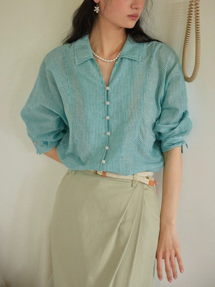 French striped thin sun protection shirt