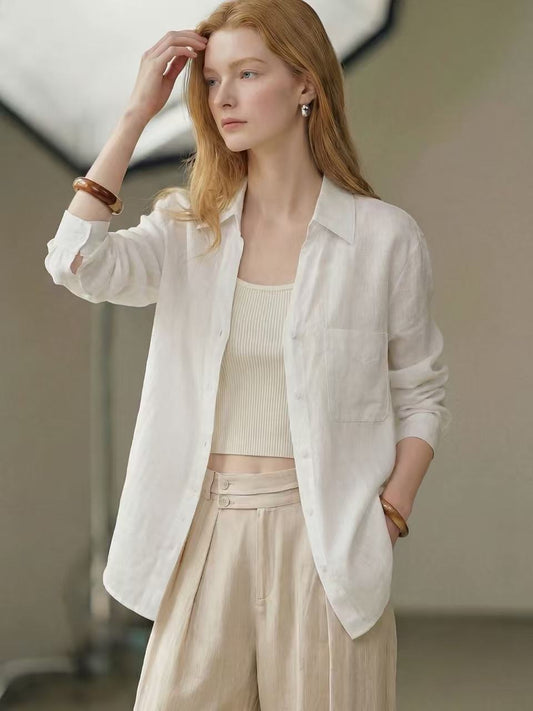Lazy Style White Linen Shirt