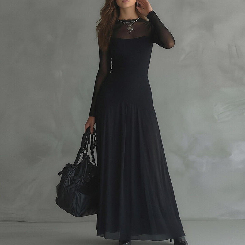 black Lace Splicing Slim Dress
