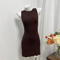 brown backless knit mini dress