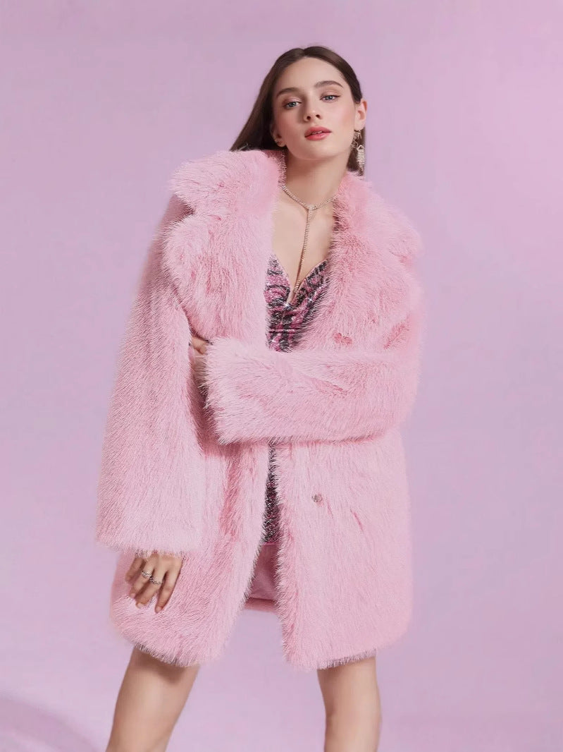 long-sleeved lapels imitation fur coat