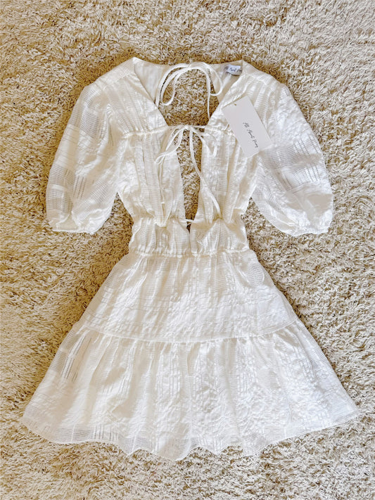 white cut-out lace-up backless dress