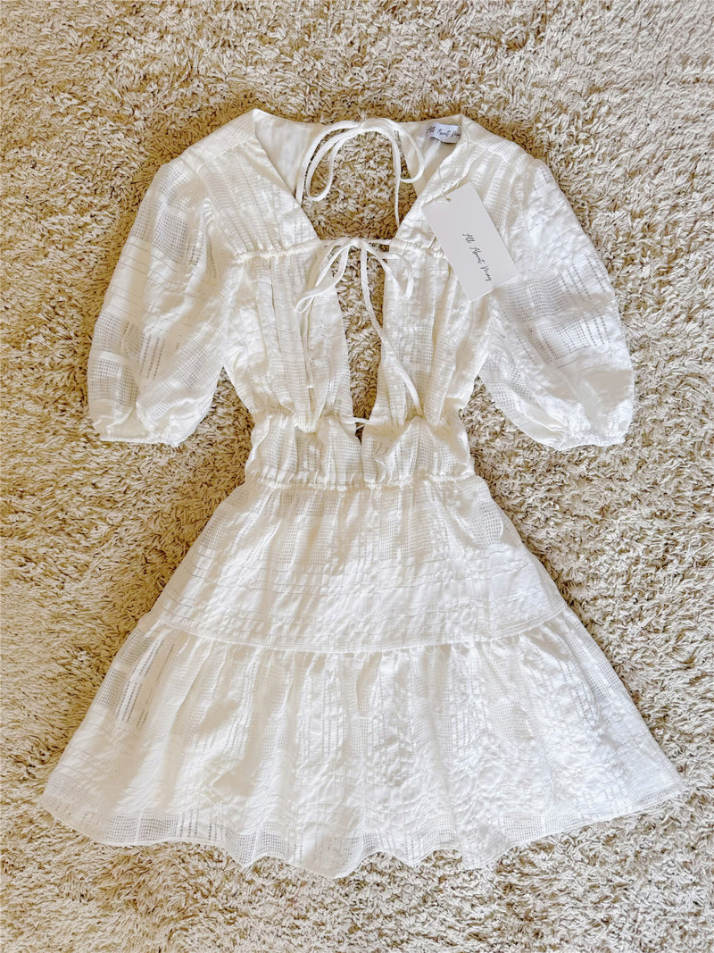 white cut-out lace-up backless dress
