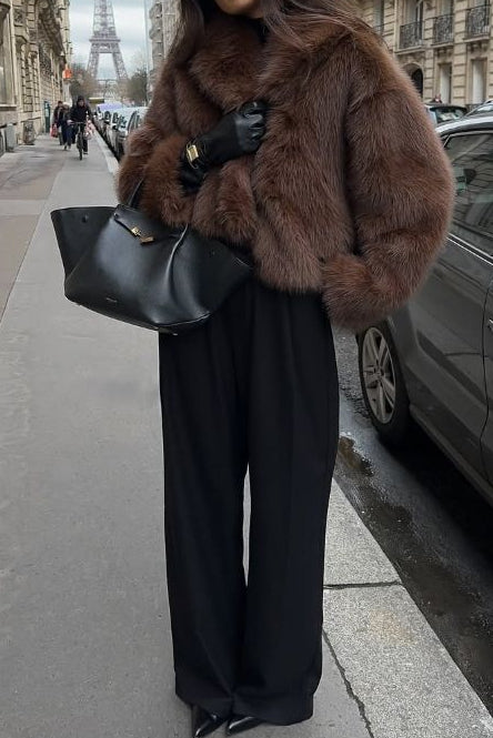 imitation fox fur cropped fur coats with artificial large fur collars