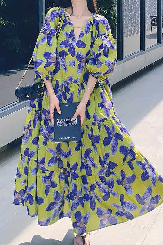 Vintage floral print maxi dress - Green